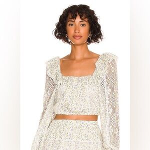LoveShackFancy Dorabella Crop Top in White Garden Stream